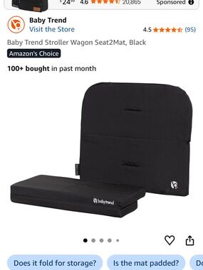 Baby Trend Black Seat2Mat Comfort Seat Pad for Stroller Wagons